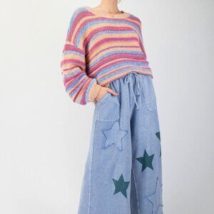 EASEL STAR CROP PANTS LT BLUE S OR M